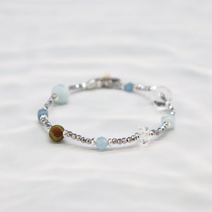 [Deep Sea Party] Tortoiseshell Dzi Bead x Aquamarine x Crystal Bracelet