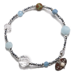 [Deep Sea Party] Tortoiseshell Dzi Bead x Aquamarine x Crystal Bracelet