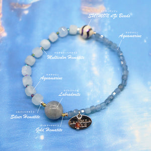 [Deep Sea Party] Water Ripple Dzi Bead x Aquamarine x Labradorite Bracelet