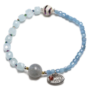 [Deep Sea Party] Water Ripple Dzi Bead x Aquamarine x Labradorite Bracelet