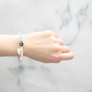 [Deep Sea Party] Tiger Tooth Dzi Bead x Aquamarine x Green Fluorite Bracelet