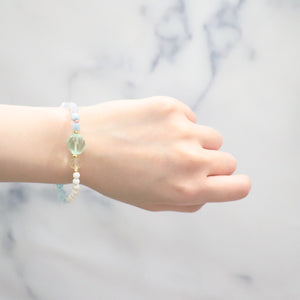 [Deep Sea Party] Tiger Tooth Dzi Bead x Aquamarine x Green Fluorite Bracelet