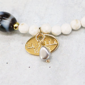 [Deep Sea Party] Tiger Tooth Dzi Bead x Aquamarine x Green Fluorite Bracelet