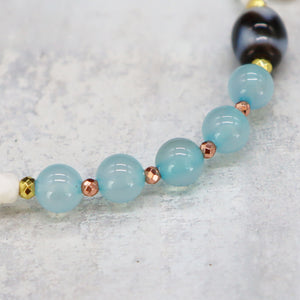 [Deep Sea Party] Tiger Tooth Dzi Bead x Aquamarine x Green Fluorite Bracelet
