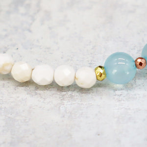 [Deep Sea Party] Tiger Tooth Dzi Bead x Aquamarine x Green Fluorite Bracelet
