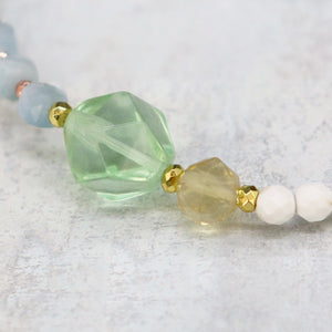 [Deep Sea Party] Tiger Tooth Dzi Bead x Aquamarine x Green Fluorite Bracelet