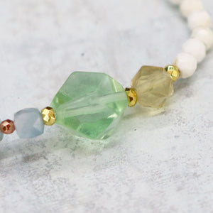 [Deep Sea Party] Tiger Tooth Dzi Bead x Aquamarine x Green Fluorite Bracelet