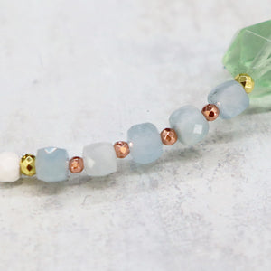 [Deep Sea Party] Tiger Tooth Dzi Bead x Aquamarine x Green Fluorite Bracelet
