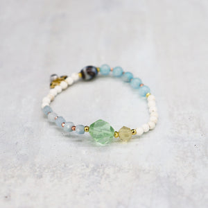 [Deep Sea Party] Tiger Tooth Dzi Bead x Aquamarine x Green Fluorite Bracelet