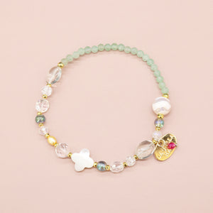 [Shining Like Stardust] Water-Patterned Dzi Bead x Crystal x Cracked Quartz x White Shell x Green Aventurine Bracelet