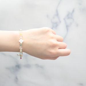 [Shining Like Stardust] Water-Patterned Dzi Bead x Crystal x Cracked Quartz x White Shell x Green Aventurine Bracelet