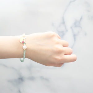 [Shining Like Stardust] Water-Patterned Dzi Bead x Crystal x Cracked Quartz x White Shell x Green Aventurine Bracelet