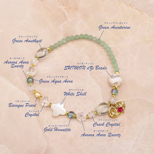 [Shining Like Stardust] Water-Patterned Dzi Bead x Crystal x Cracked Quartz x White Shell x Green Aventurine Bracelet