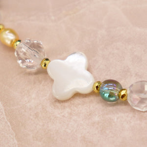 [Shining Like Stardust] Water-Patterned Dzi Bead x Crystal x Cracked Quartz x White Shell x Green Aventurine Bracelet