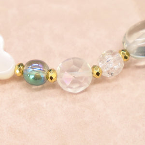 [Shining Like Stardust] Water-Patterned Dzi Bead x Crystal x Cracked Quartz x White Shell x Green Aventurine Bracelet