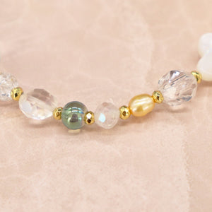 [Shining Like Stardust] Water-Patterned Dzi Bead x Crystal x Cracked Quartz x White Shell x Green Aventurine Bracelet