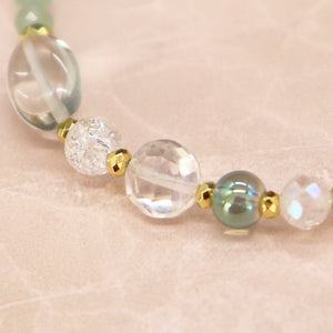 [Shining Like Stardust] Water-Patterned Dzi Bead x Crystal x Cracked Quartz x White Shell x Green Aventurine Bracelet