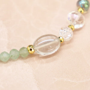 [Shining Like Stardust] Water-Patterned Dzi Bead x Crystal x Cracked Quartz x White Shell x Green Aventurine Bracelet