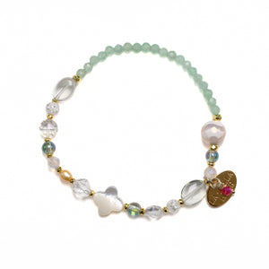 [Shining Like Stardust] Water-Patterned Dzi Bead x Crystal x Cracked Quartz x White Shell x Green Aventurine Bracelet