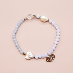 [Mermaid Teardrops] Baroque Pearl, Pearl, Crystal & Angelite Bracelet