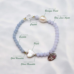 [Mermaid Teardrops] Baroque Pearl, Pearl, Crystal & Angelite Bracelet