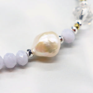[Mermaid Teardrops] Baroque Pearl, Pearl, Crystal & Angelite Bracelet
