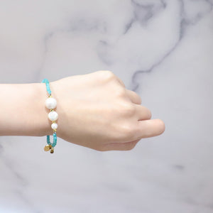 【Mermaid Teardrops】Tortoise Shell Dzi Bead × Pearl × Amazonite Bracelet