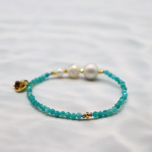 【Mermaid Teardrops】Tortoise Shell Dzi Bead × Pearl × Amazonite Bracelet