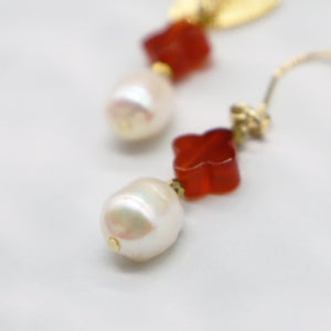 カーネリアン×バロックパール ピアス
