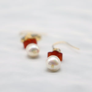 カーネリアン×バロックパール ピアス