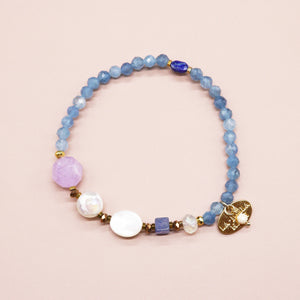 【Starry Sky Fragment】Tortoise Shell Dzi Bead x Lapis Lazuli x Aquamarine x Lavender Amethyst Bracelet