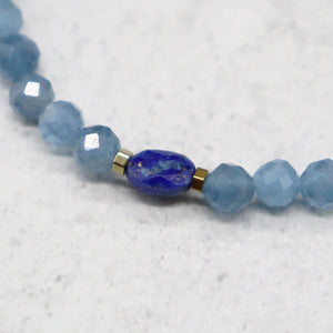 【Starry Sky Fragment】Tortoise Shell Dzi Bead x Lapis Lazuli x Aquamarine x Lavender Amethyst Bracelet