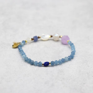 【Starry Sky Fragment】Tortoise Shell Dzi Bead x Lapis Lazuli x Aquamarine x Lavender Amethyst Bracelet