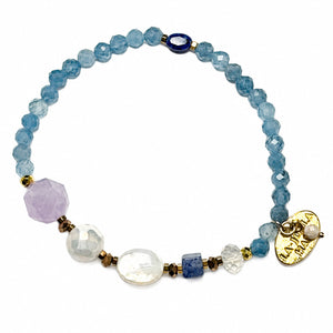【Starry Sky Fragment】Tortoise Shell Dzi Bead x Lapis Lazuli x Aquamarine x Lavender Amethyst Bracelet