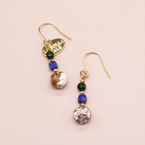 【Starry Sky Fragment】ラピスラズリ×ワイルドホース×グリーンゴールドストーン ピアス