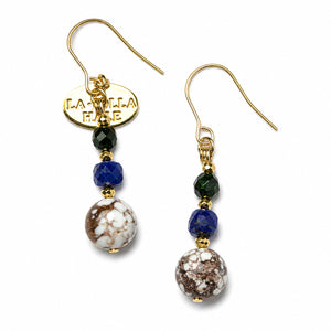【Starry Sky Fragment】ラピスラズリ×ワイルドホース×グリーンゴールドストーン ピアス