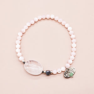 【Blooming Pink Roses】Rose Quartz × Mother of Pearl × Terahertz Bracelet