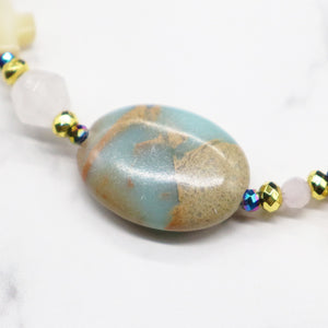 【Blooming Pink Roses】Rose Quartz × Impression Stone × Sodalite Bracelet