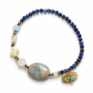 【Blooming Pink Roses】Rose Quartz × Impression Stone × Sodalite Bracelet