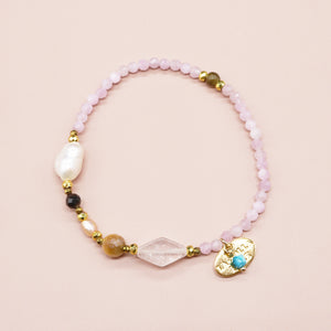【Blooming Pink Roses】 Rose Quartz × Kunzite × Baroque Pearl Bracelet