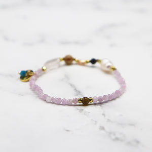 【Blooming Pink Roses】 Rose Quartz × Kunzite × Baroque Pearl Bracelet