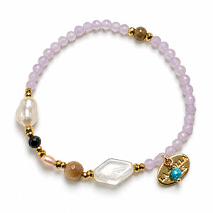 【Blooming Pink Roses】 Rose Quartz × Kunzite × Baroque Pearl Bracelet