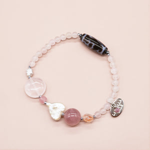 【ONLINE SHOP限定】【Blooming Pink Roses】水蓮花天珠×ローズクォーツ×パール ブレスレット