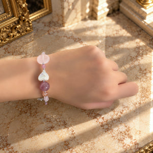 【ONLINE SHOP限定】【Blooming Pink Roses】水蓮花天珠×ローズクォーツ×パール ブレスレット