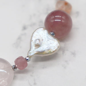 【ONLINE SHOP限定】【Blooming Pink Roses】水蓮花天珠×ローズクォーツ×パール ブレスレット