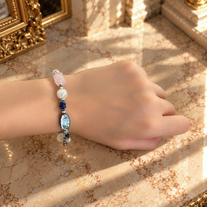 【Blooming Pink Roses】 Tortoiseshell Dzi Bead × Rose Quartz × Abalone Shell × Lapis Lazuli Bracelet