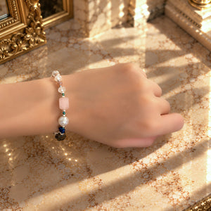 【Blooming Pink Roses】 Tortoiseshell Dzi Bead × Rose Quartz × Abalone Shell × Lapis Lazuli Bracelet