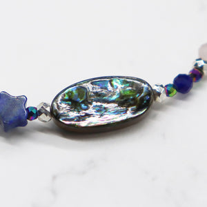 【Blooming Pink Roses】 Tortoiseshell Dzi Bead × Rose Quartz × Abalone Shell × Lapis Lazuli Bracelet