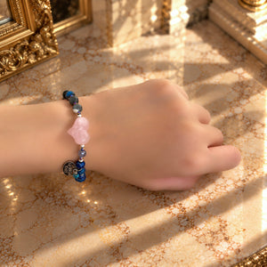 【Blooming Pink Roses】 Tortoiseshell Dzi Bead x Rose Quartz x Lapis Lazuli x Mother of Pearl Bracelet