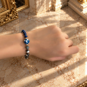【Blooming Pink Roses】 Tortoiseshell Dzi Bead x Rose Quartz x Lapis Lazuli x Mother of Pearl Bracelet
